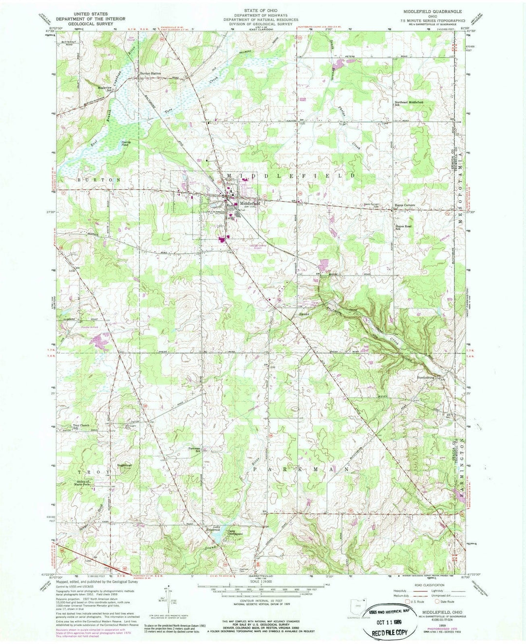 1959 Middlefield, OH - Ohio - USGS Topographic Map
