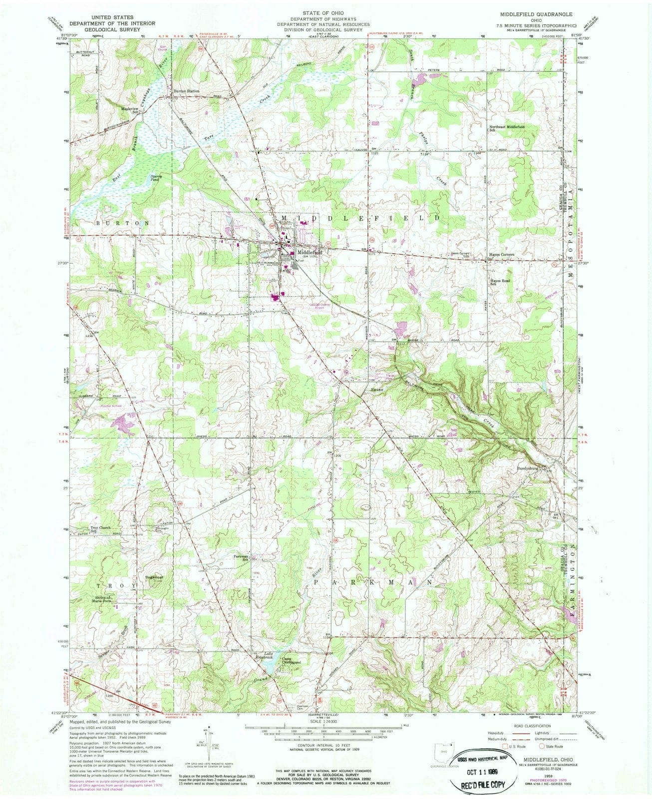 1959 Middlefield, OH - Ohio - USGS Topographic Map
