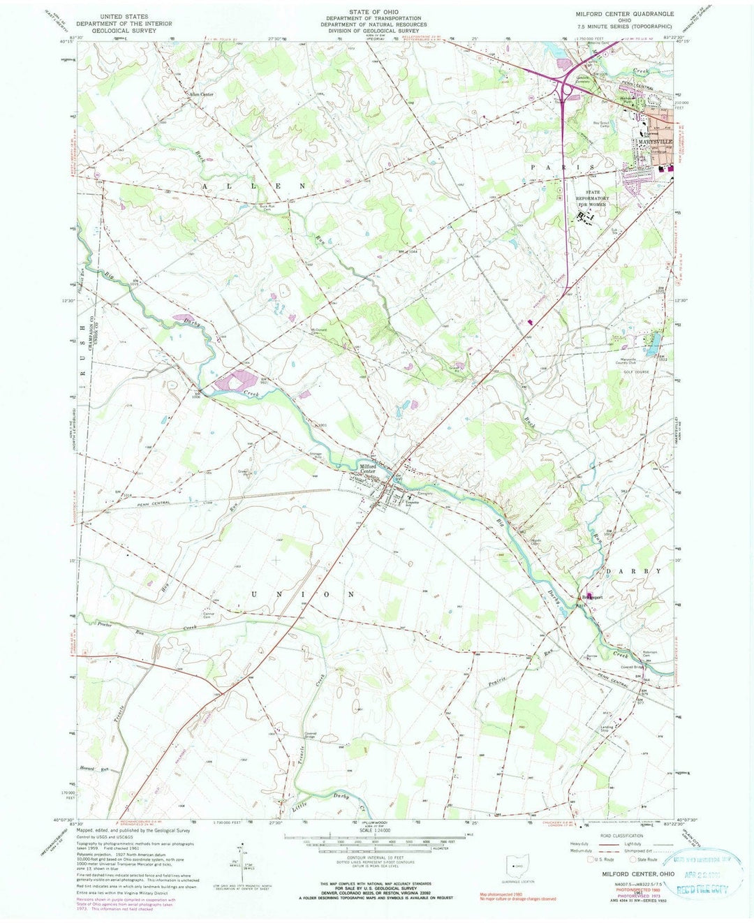 1961 Milford Center, OH - Ohio - USGS Topographic Map