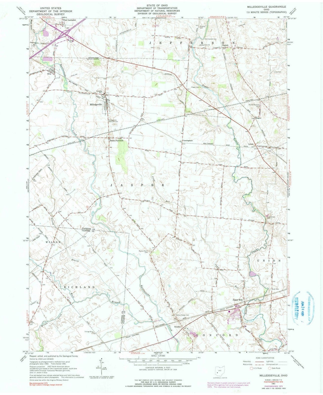 1961 Milledgeville, OH - Ohio - USGS Topographic Map