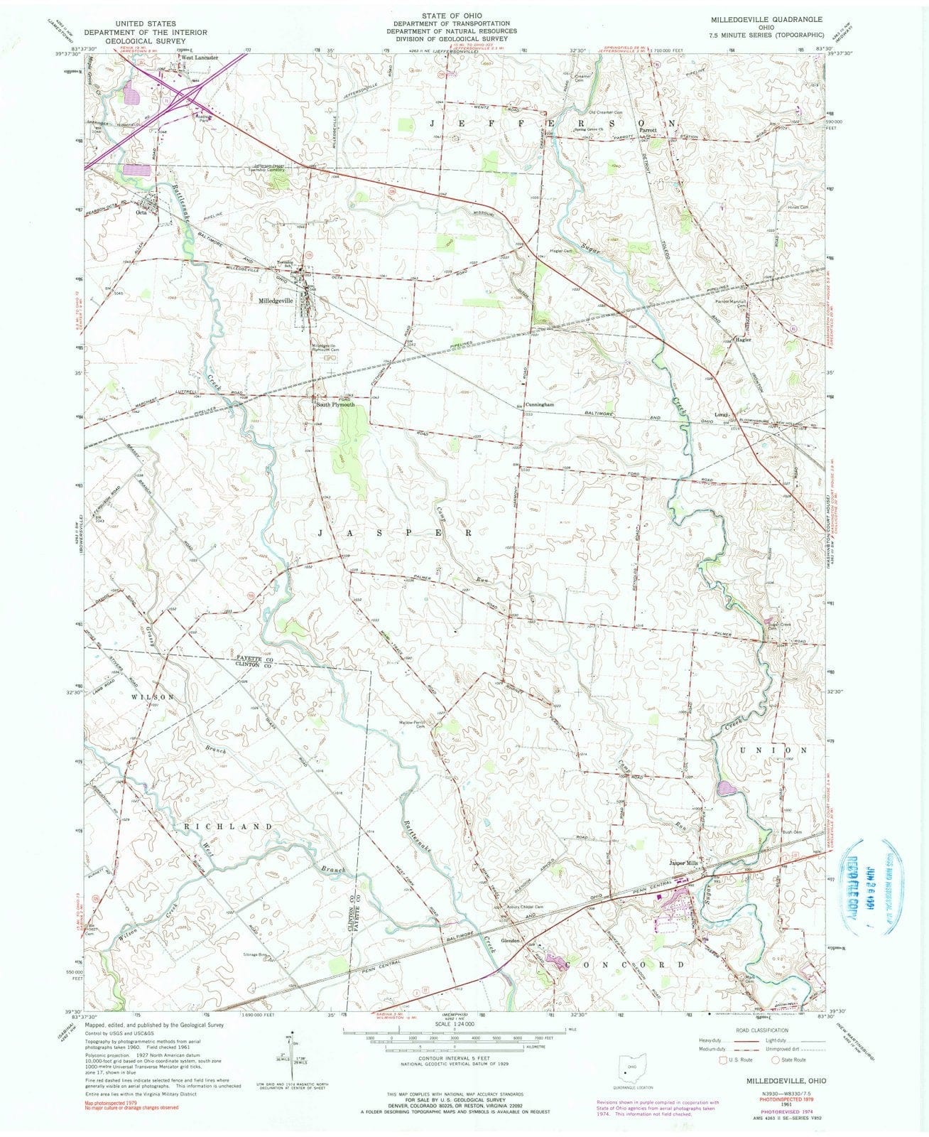 1961 Milledgeville, OH - Ohio - USGS Topographic Map