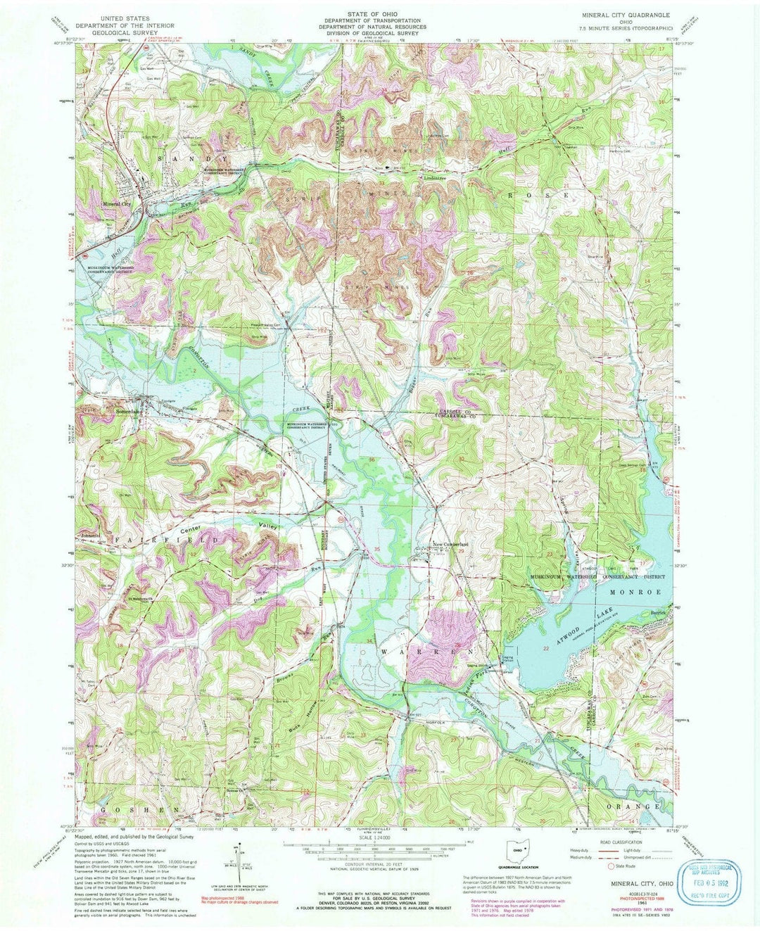 1961 Mineral City, OH - Ohio - USGS Topographic Map