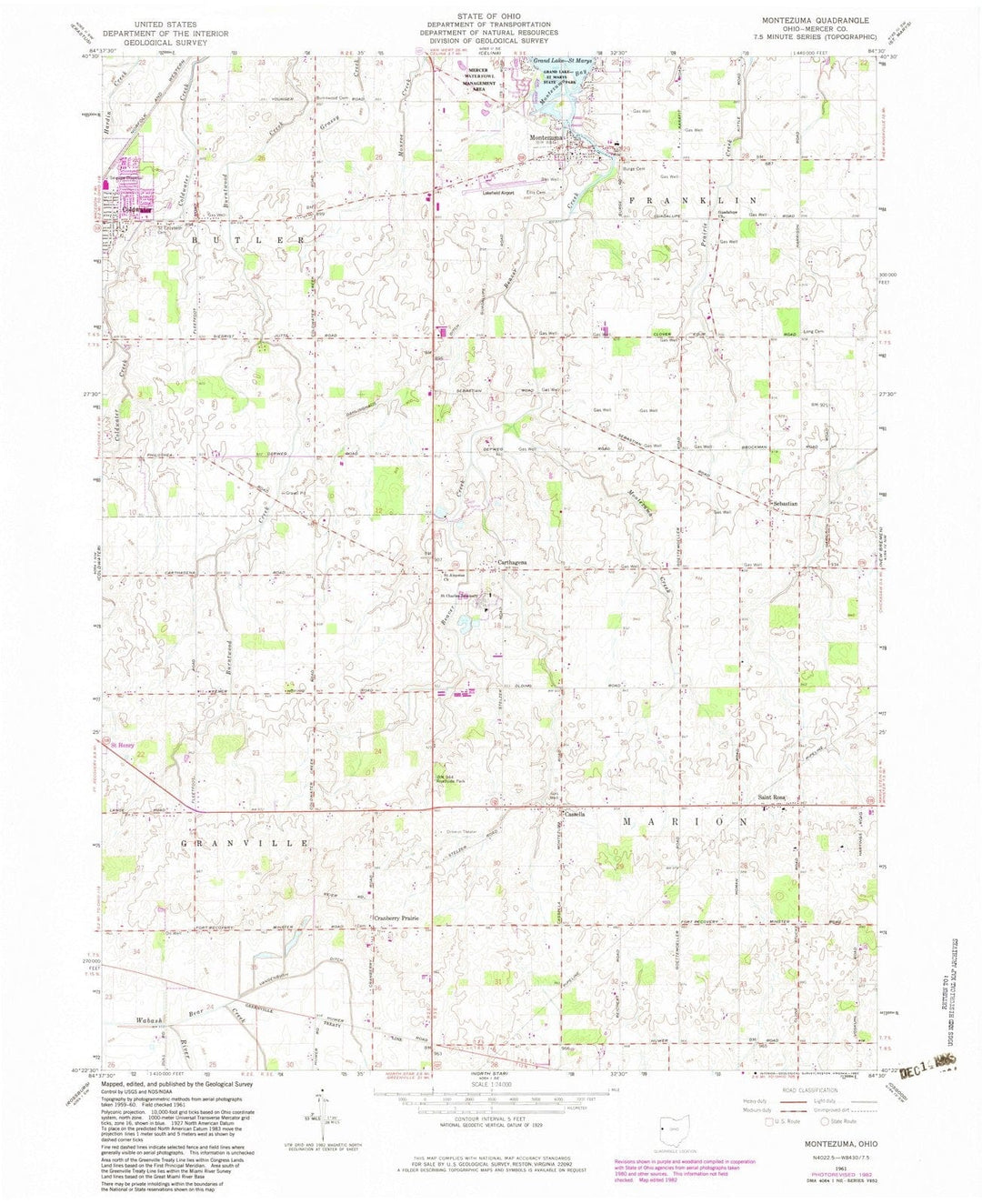1961 Montezuma, OH - Ohio - USGS Topographic Map