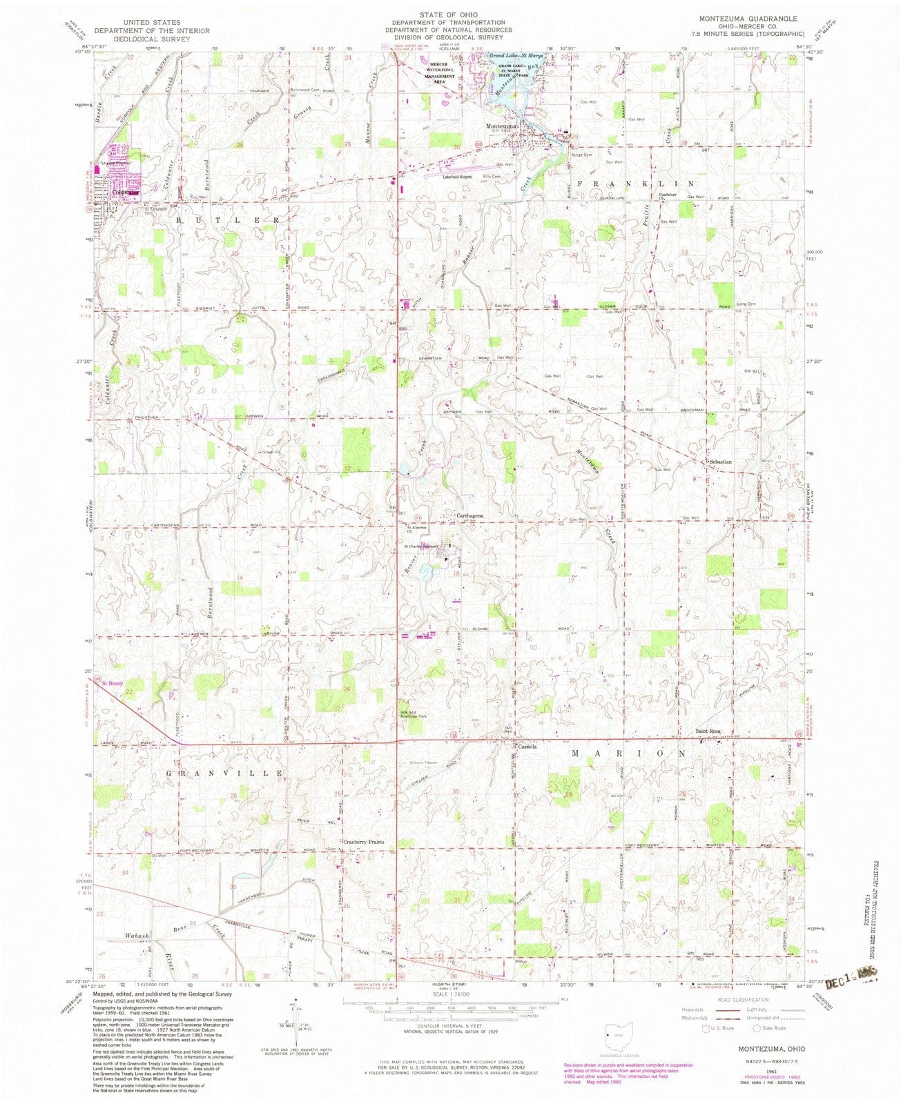1961 Montezuma, OH - Ohio - USGS Topographic Map