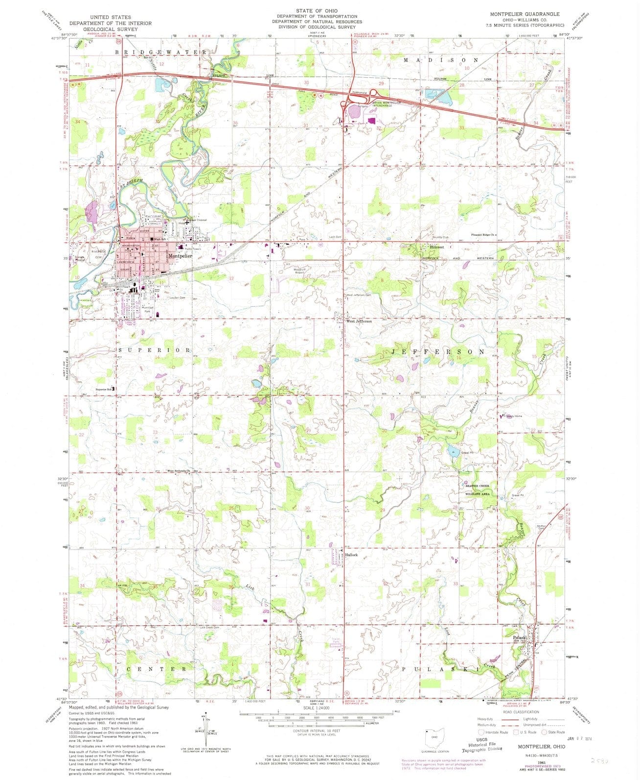 1961 Montpelier, OH - Ohio - USGS Topographic Map