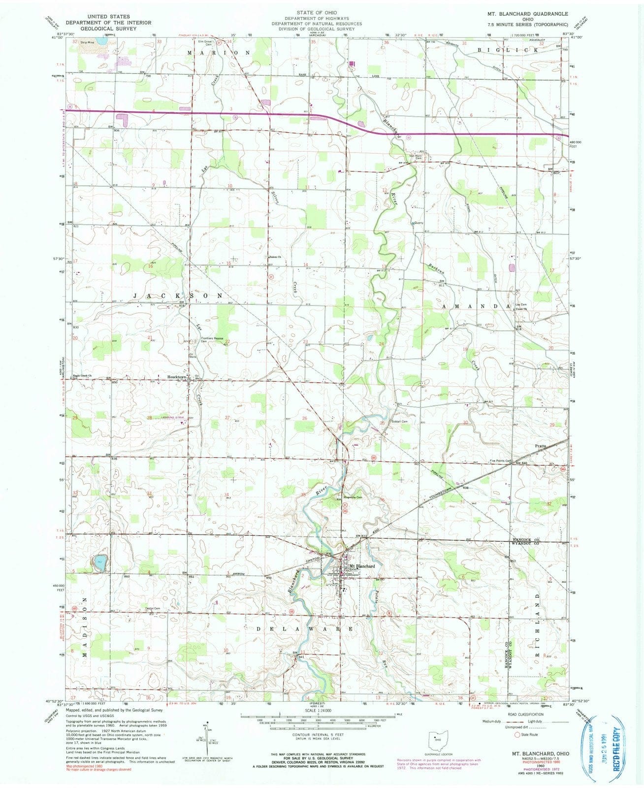 1960 Mt Blanchard, OH - Ohio - USGS Topographic Map