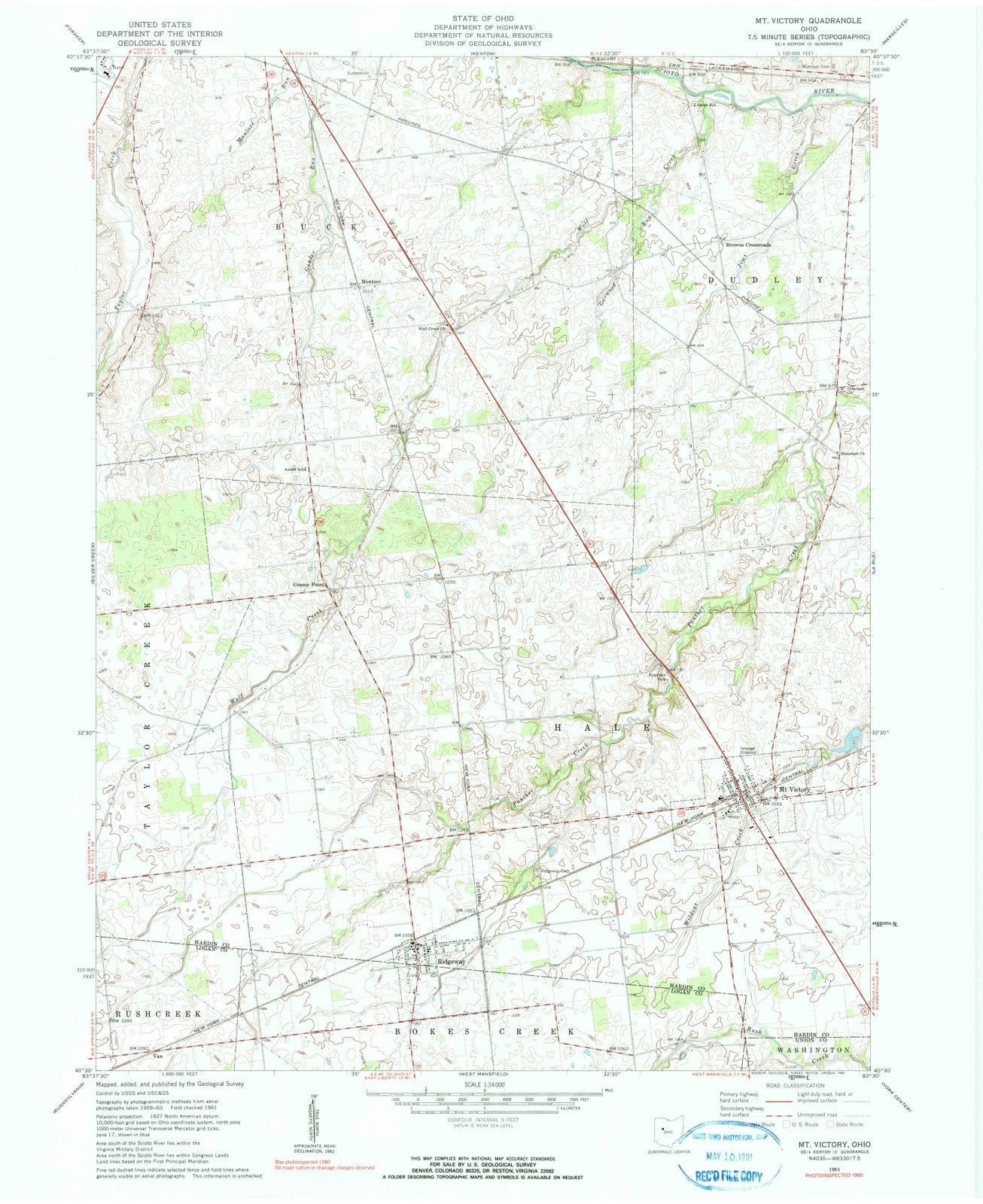 1961 Mt. Victory, OH - Ohio - USGS Topographic Map