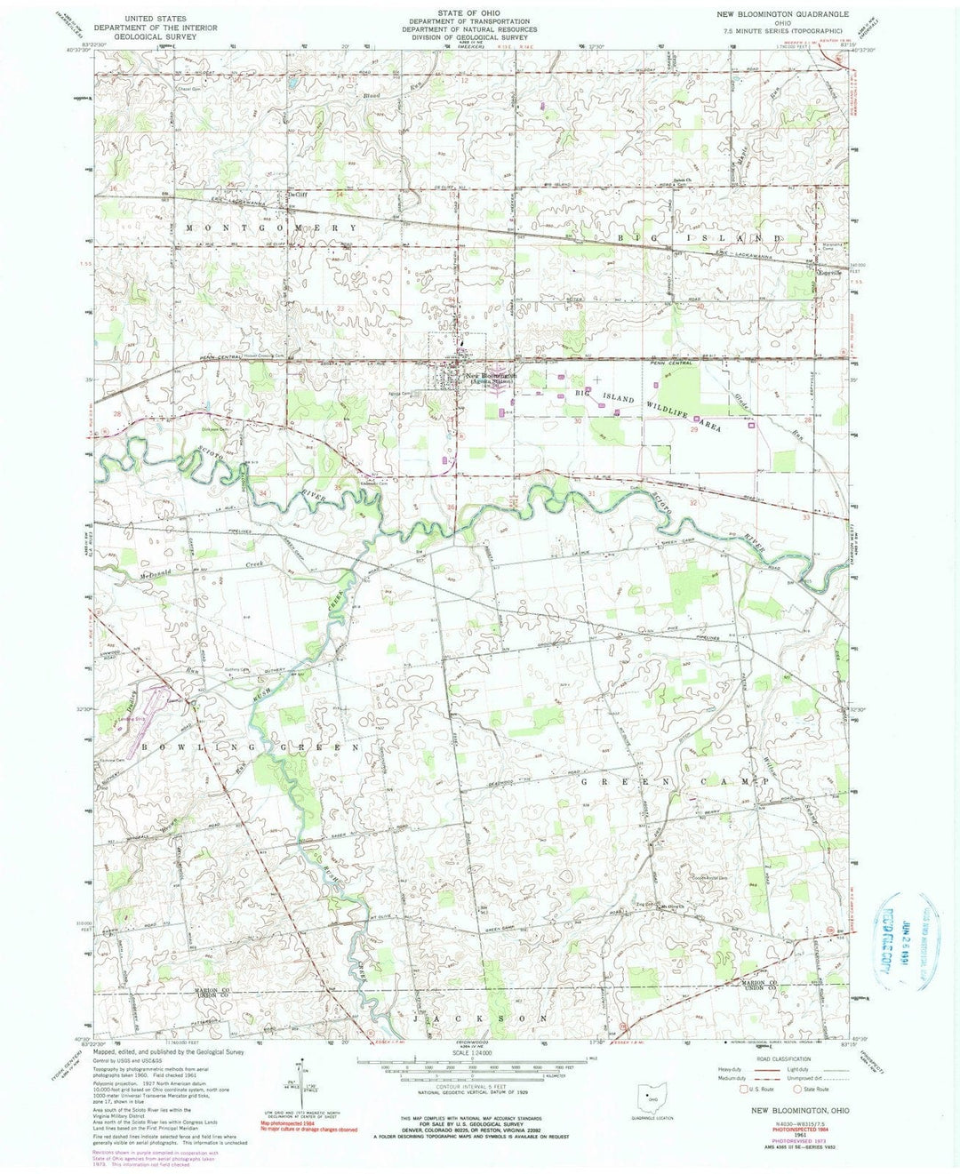 1961 New Bloomington, OH - Ohio - USGS Topographic Map