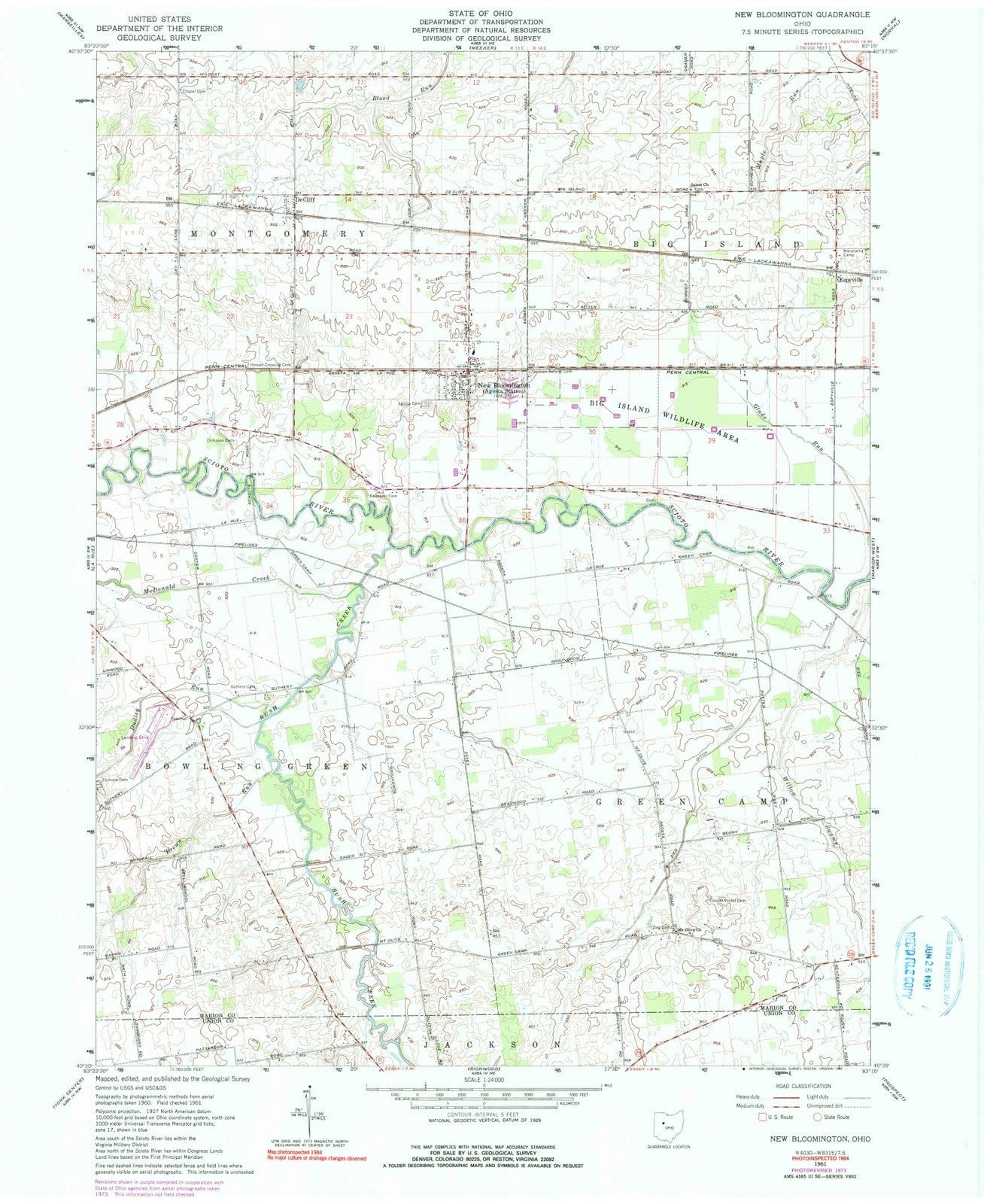 1961 New Bloomington, OH - Ohio - USGS Topographic Map
