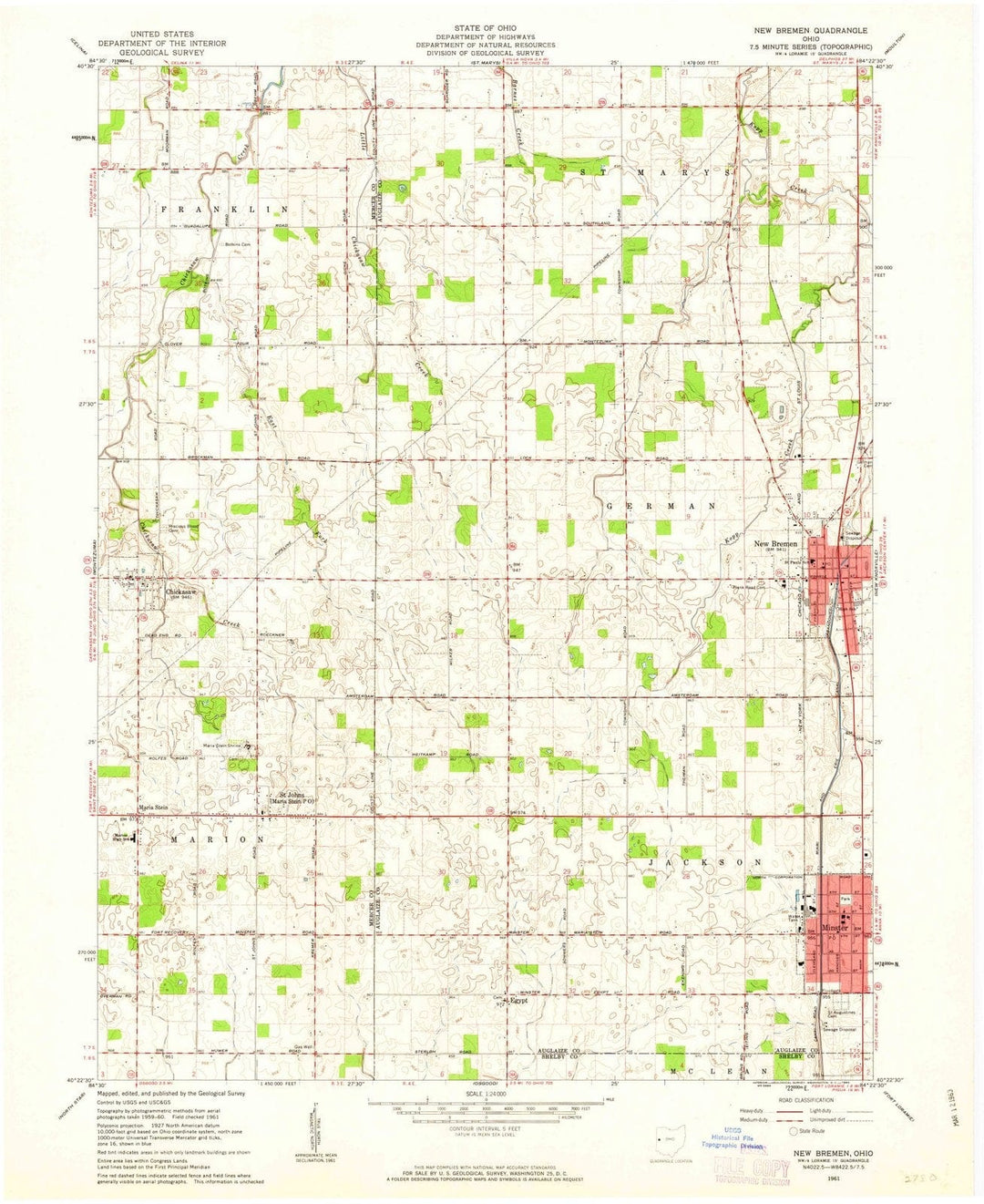 1961 New Bremen, OH - Ohio - USGS Topographic Map