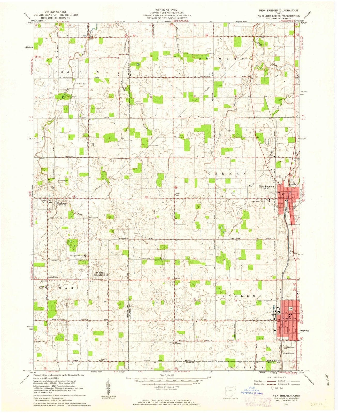 1961 New Bremen, OH - Ohio - USGS Topographic Map