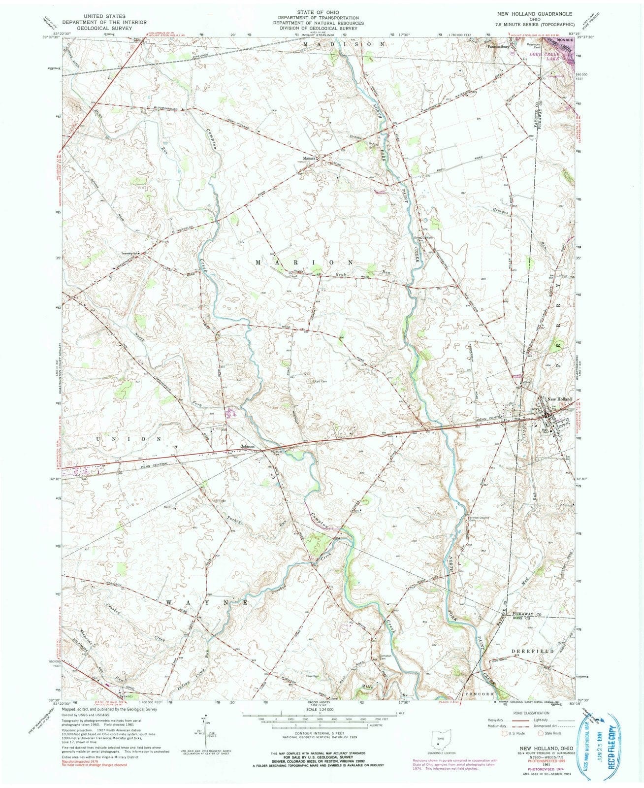 1961 New Holland, OH - Ohio - USGS Topographic Map