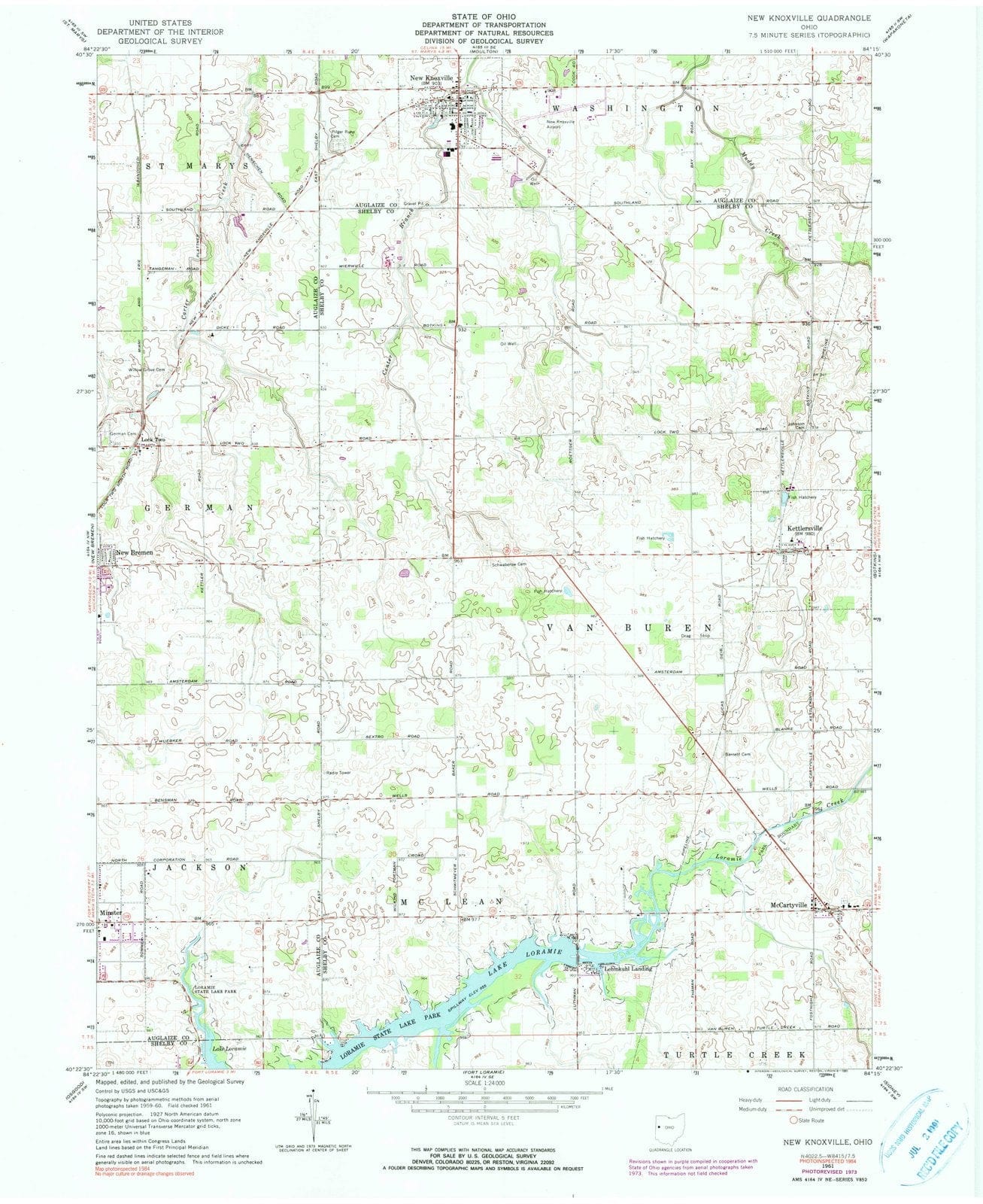 1961 New Knoxville, OH - Ohio - USGS Topographic Map