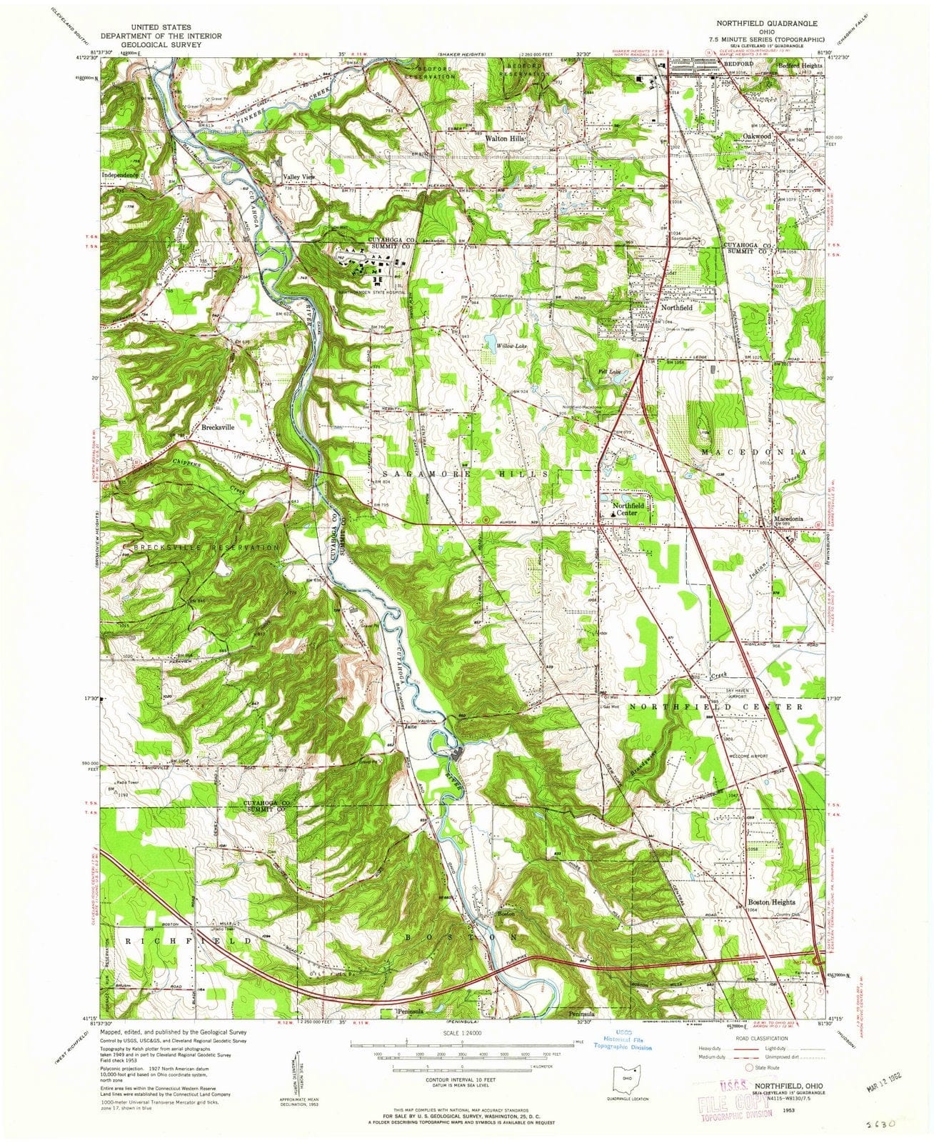 1953 Northfield, OH - Ohio - USGS Topographic Map