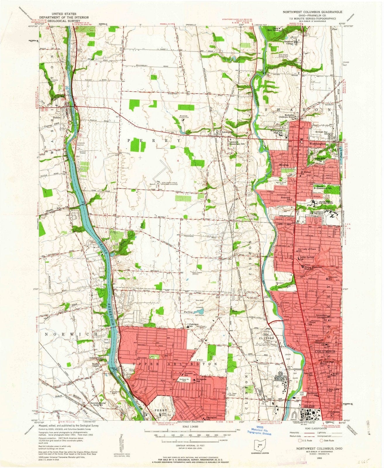 1955 Northwest Columbus, OH - Ohio - USGS Topographic Map