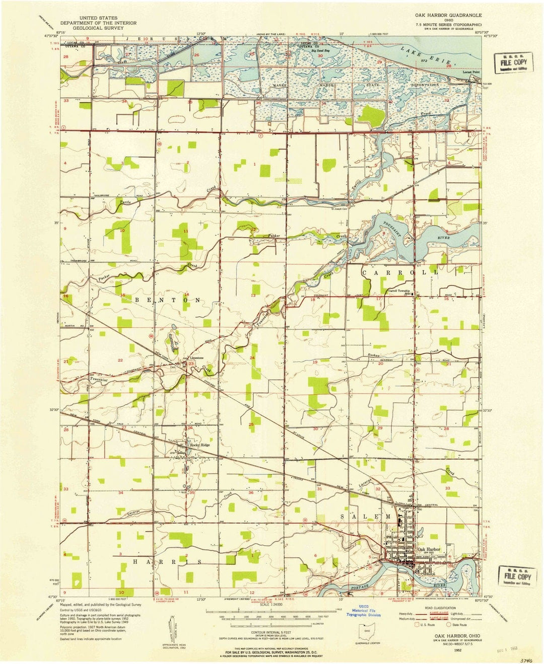 1952 Oak Harbor, OH - Ohio - USGS Topographic Map