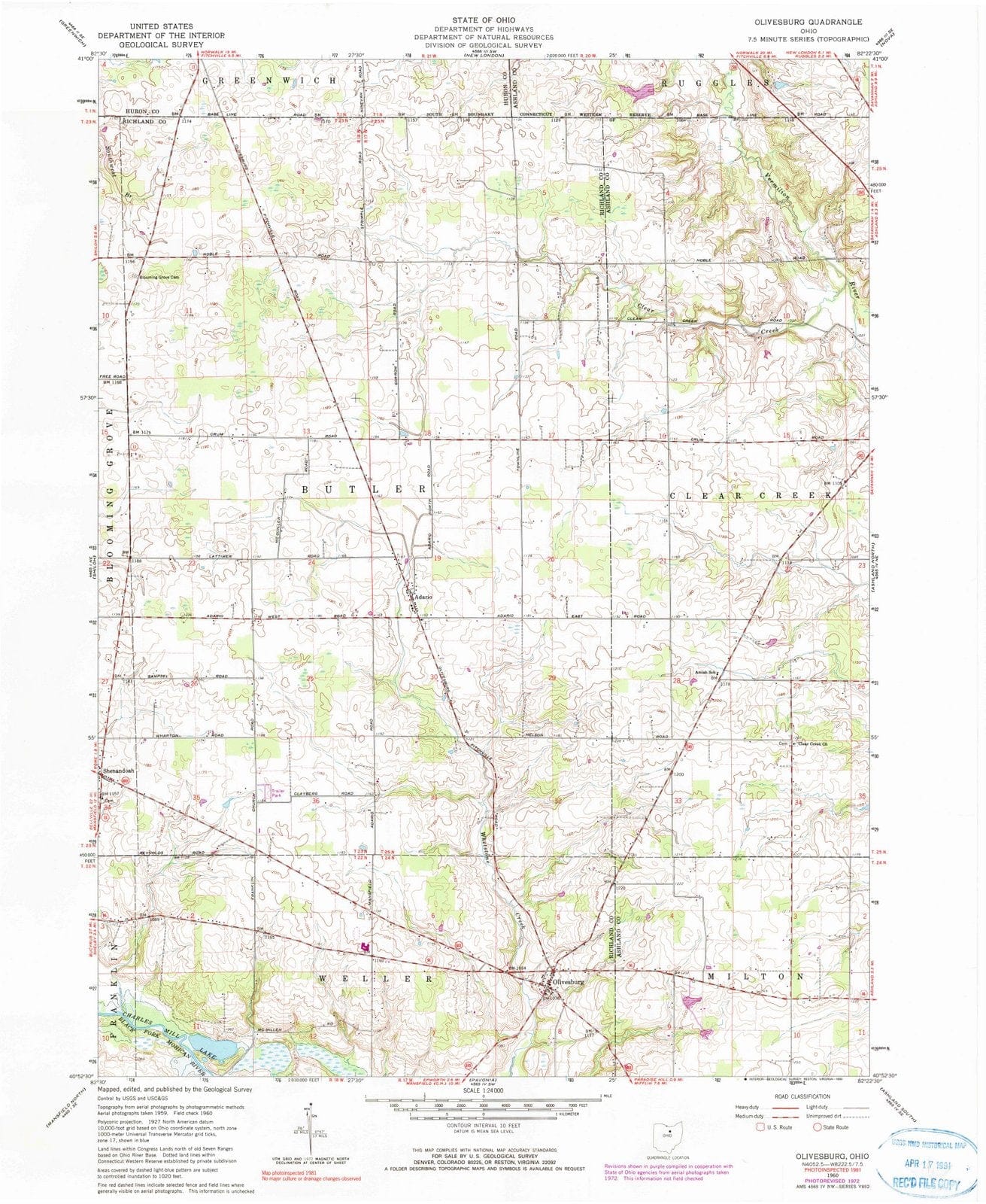 1960 Olivesburg, OH - Ohio - USGS Topographic Map
