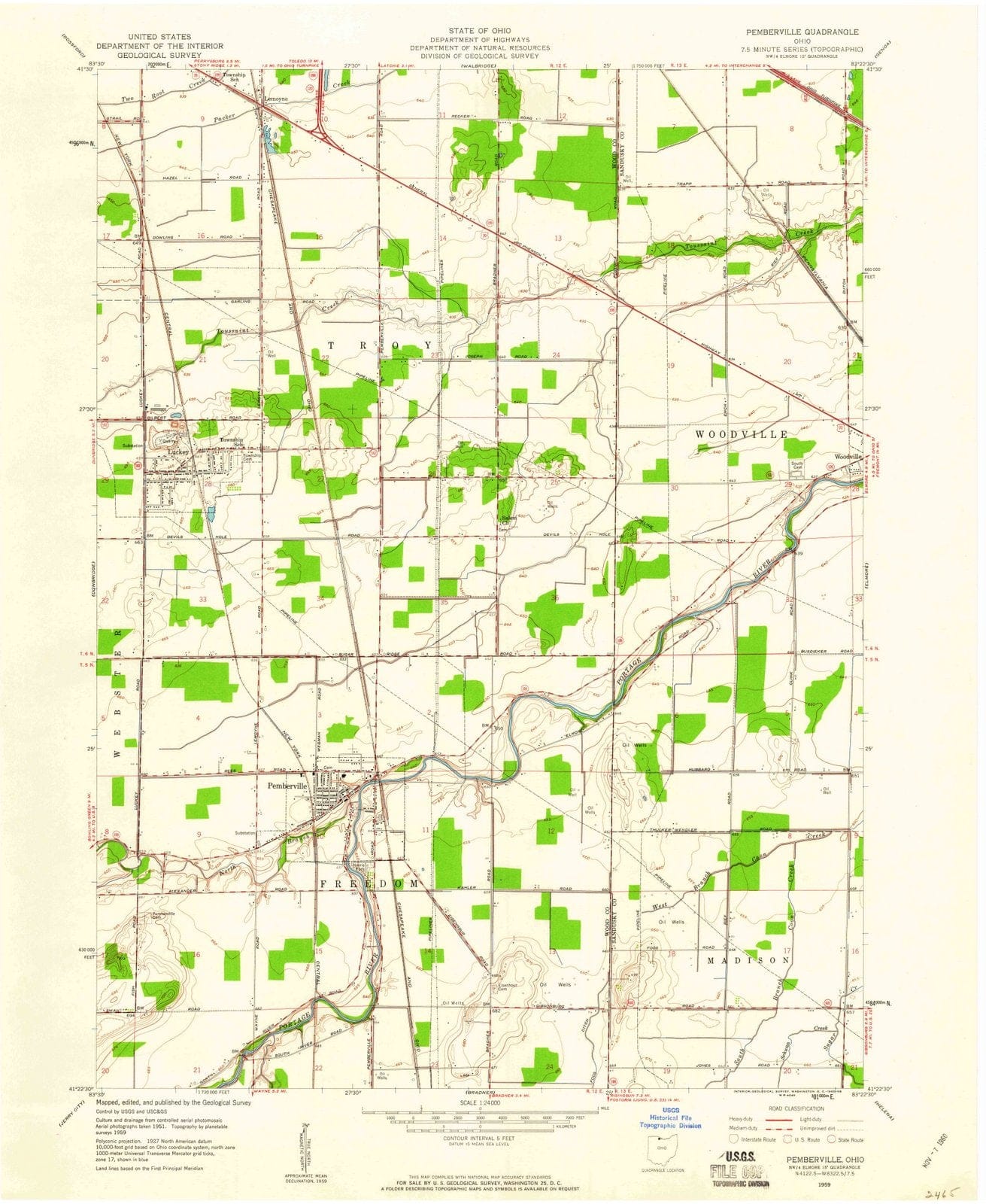 1959 Pemberville, OH - Ohio - USGS Topographic Map
