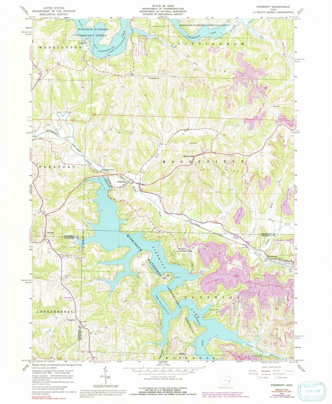 1961 Piedmont, OH - Ohio - USGS Topographic Map