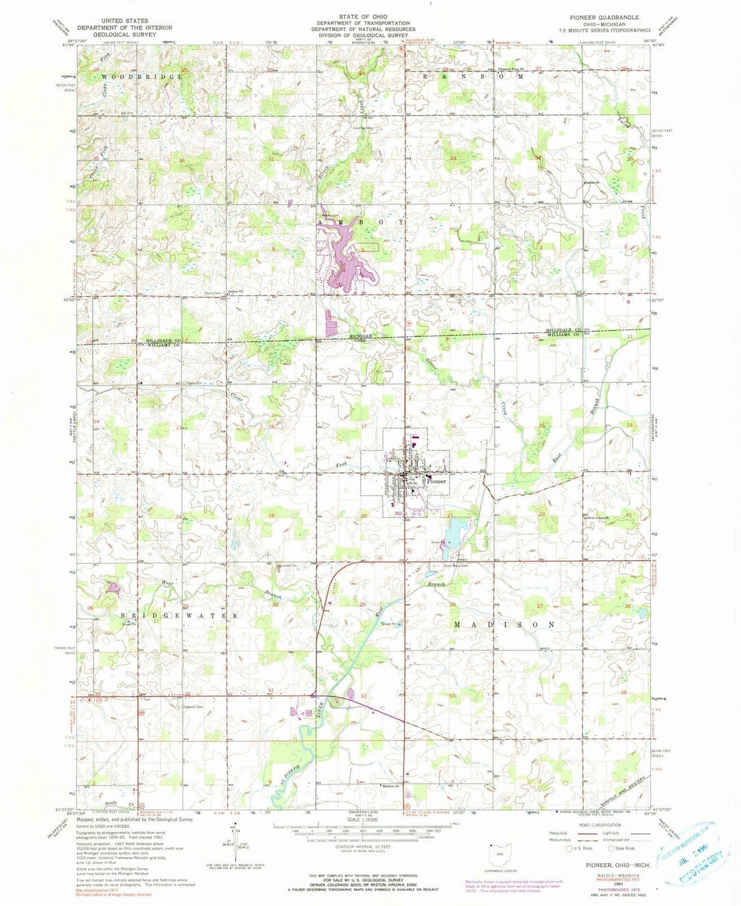 1961 Pioneer, OH - Ohio - USGS Topographic Map
