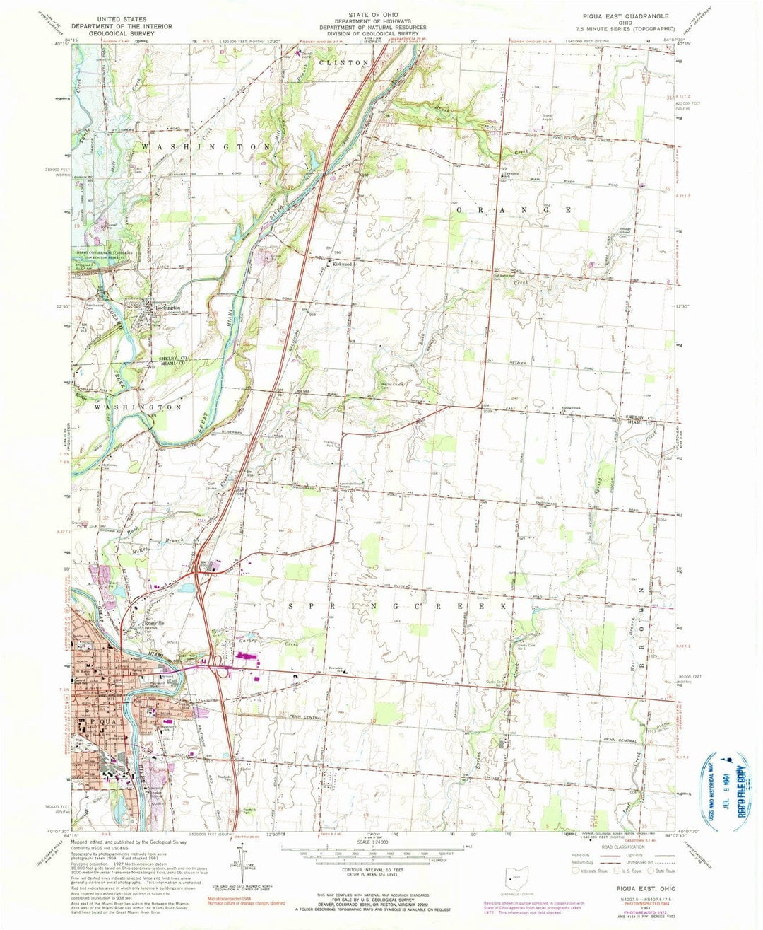 1961 Piqua, OH - Ohio - USGS Topographic Map