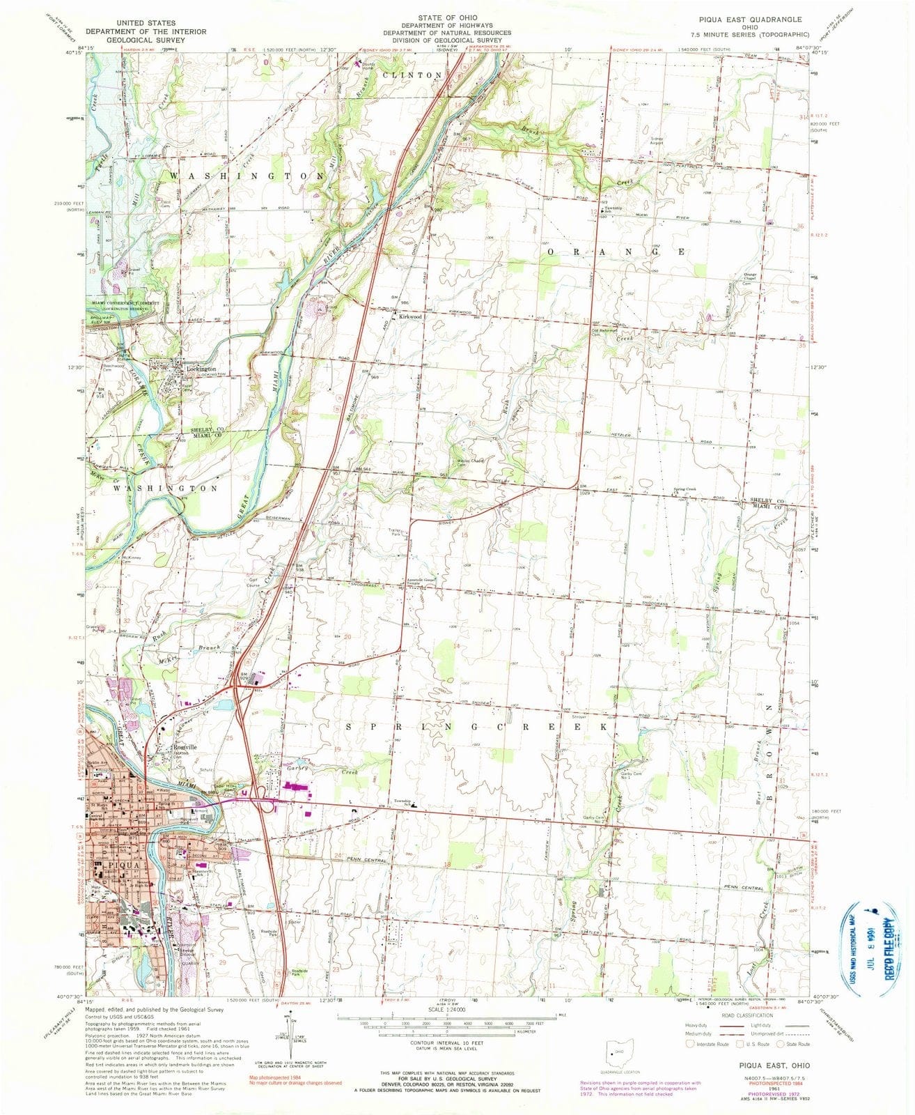 1961 Piqua, OH - Ohio - USGS Topographic Map
