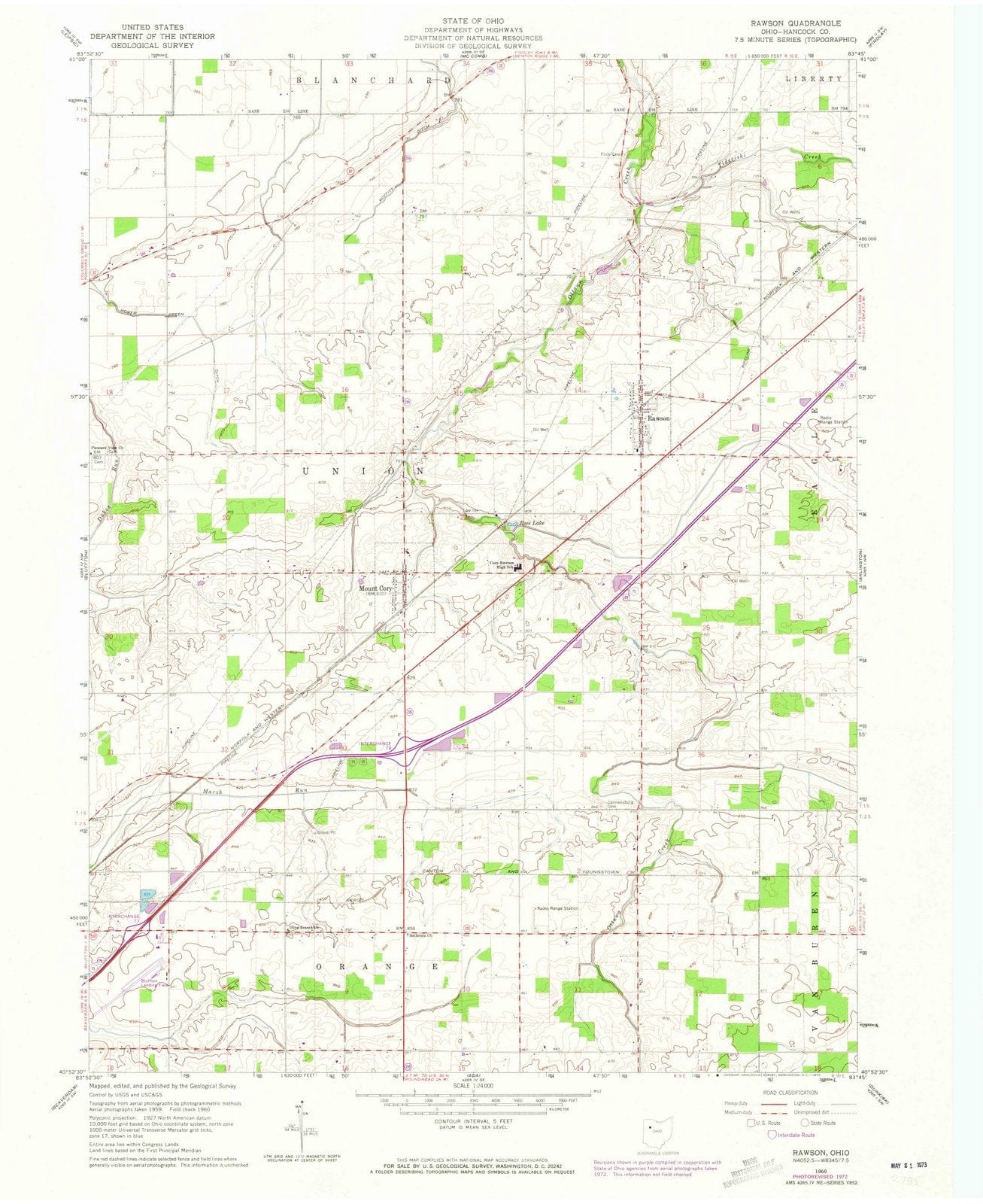 1960 Rawson, OH - Ohio - USGS Topographic Map
