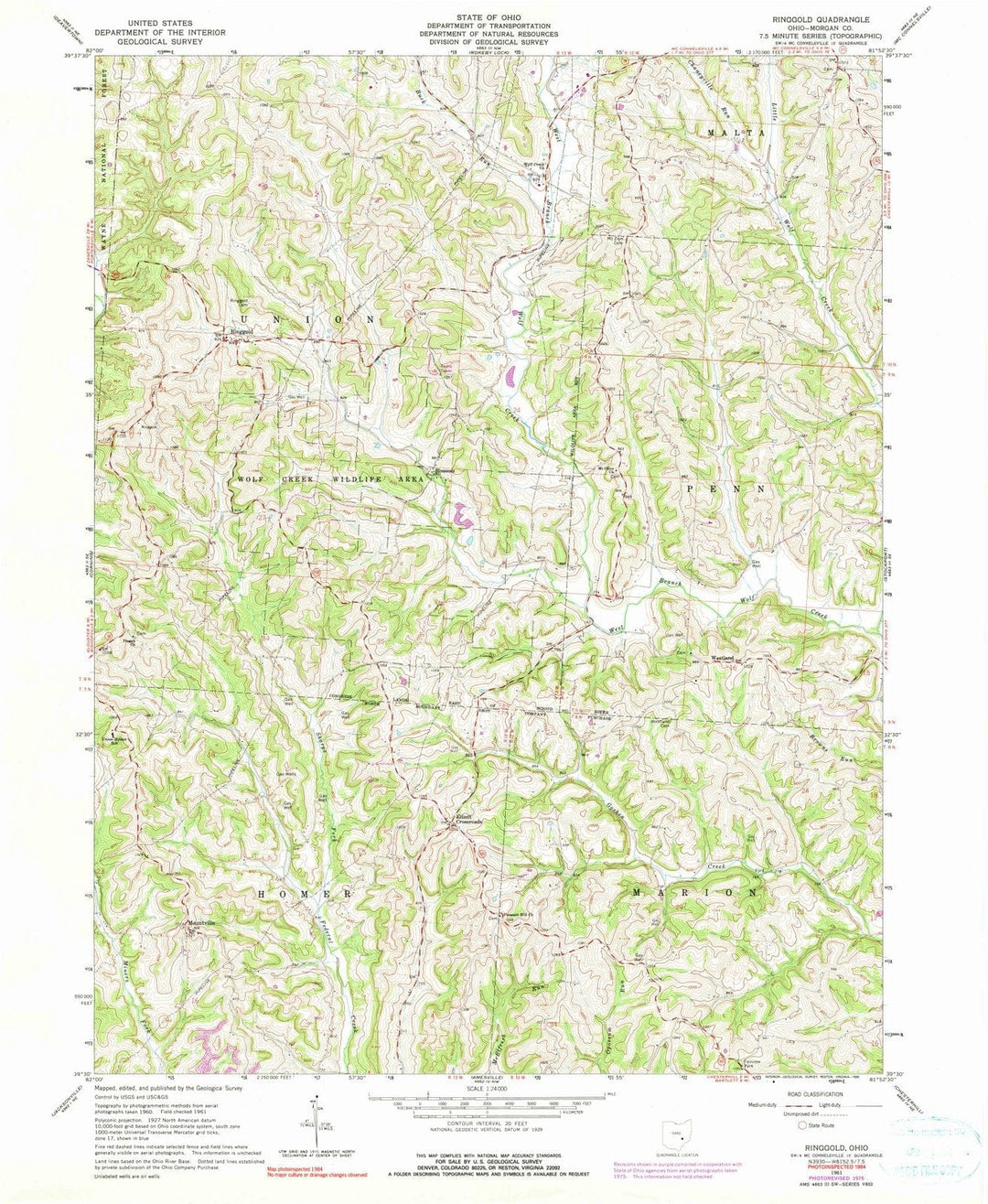 1961 Ringgold, OH - Ohio - USGS Topographic Map