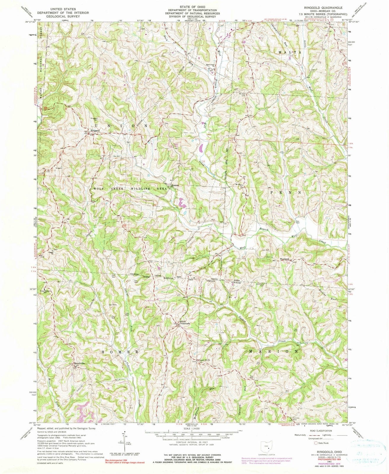 1961 Ringgold, OH - Ohio - USGS Topographic Map