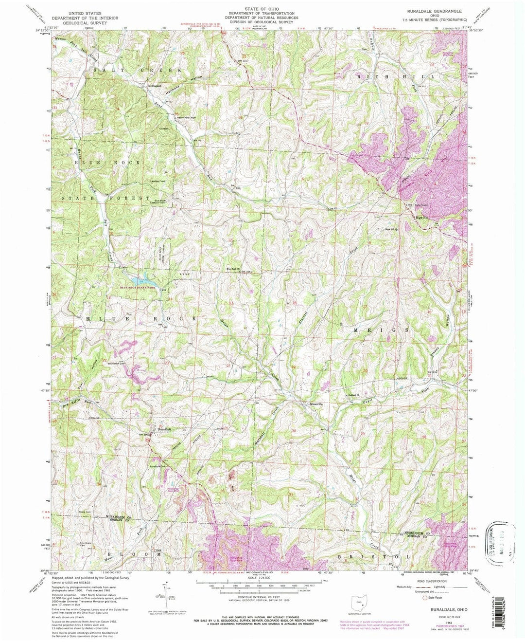 1961 Ruraldale, OH - Ohio - USGS Topographic Map