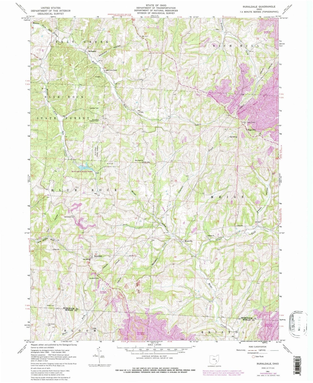 1961 Ruraldale, OH - Ohio - USGS Topographic Map