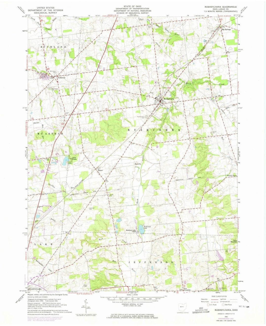 1961 Rushsylvania, OH - Ohio - USGS Topographic Map