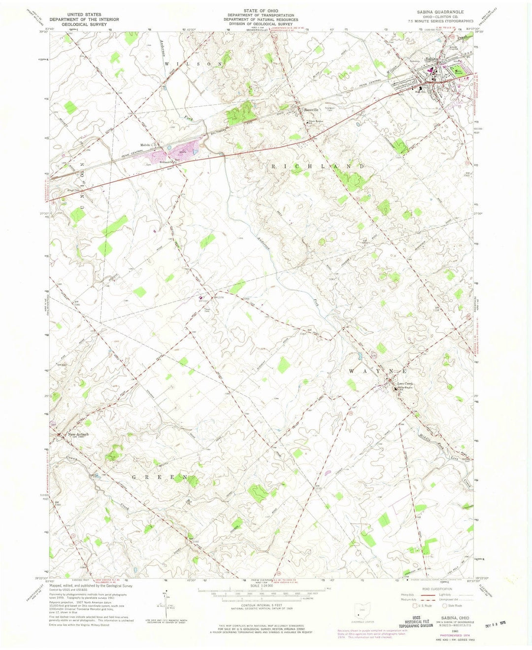 1961 Sabina, OH - Ohio - USGS Topographic Map