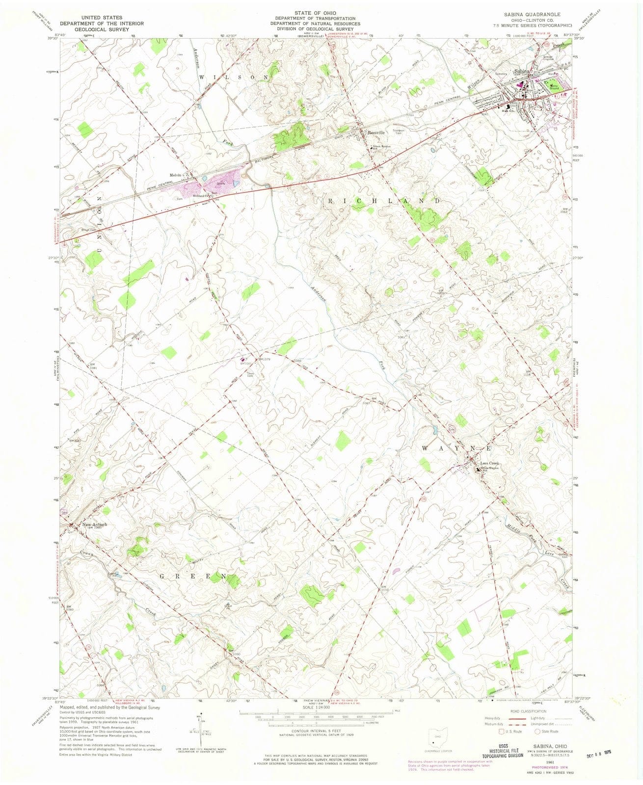 1961 Sabina, OH - Ohio - USGS Topographic Map