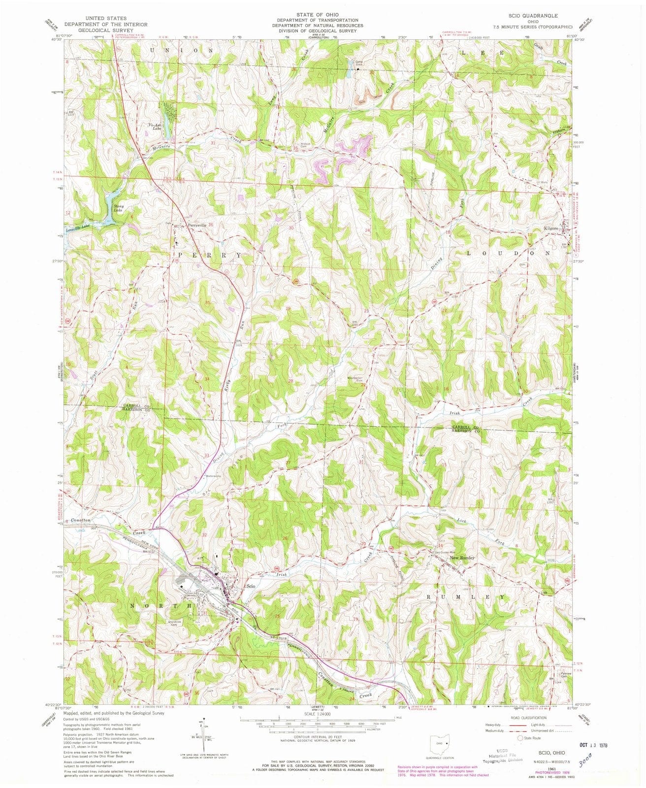 1961 Scio, OH - Ohio - USGS Topographic Map
