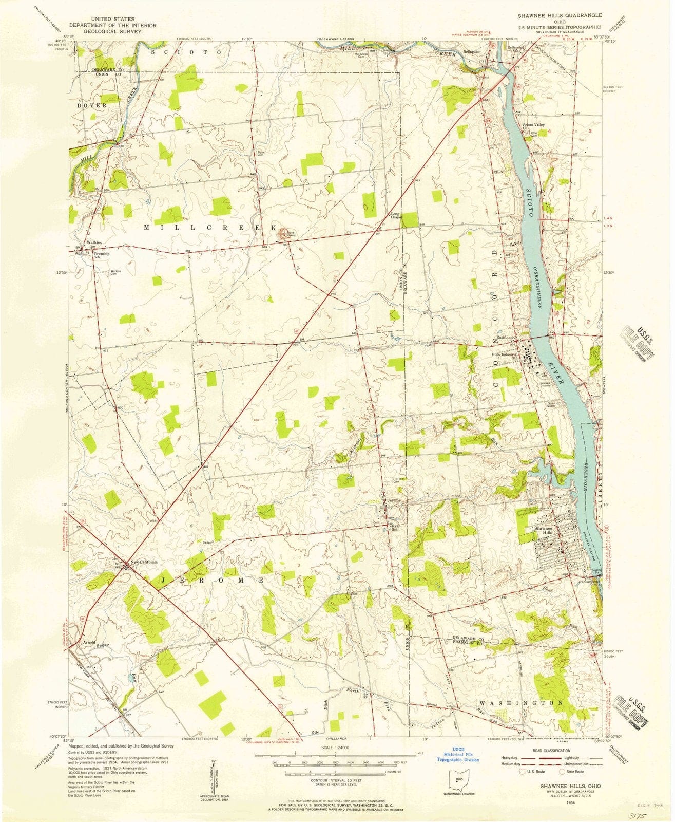 1954 Shawnee Hills, OH - Ohio - USGS Topographic Map