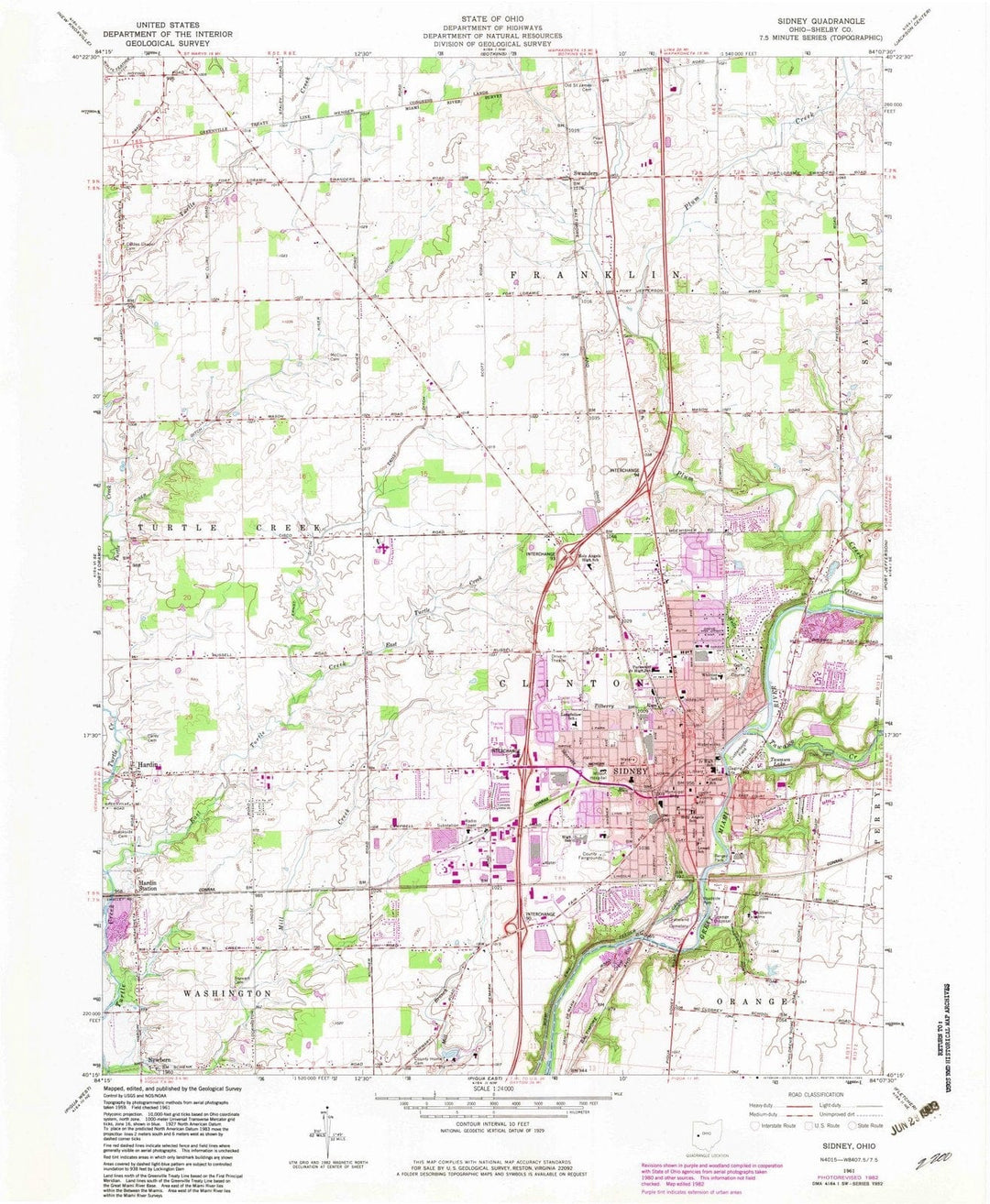 1961 Sidney, OH - Ohio - USGS Topographic Map