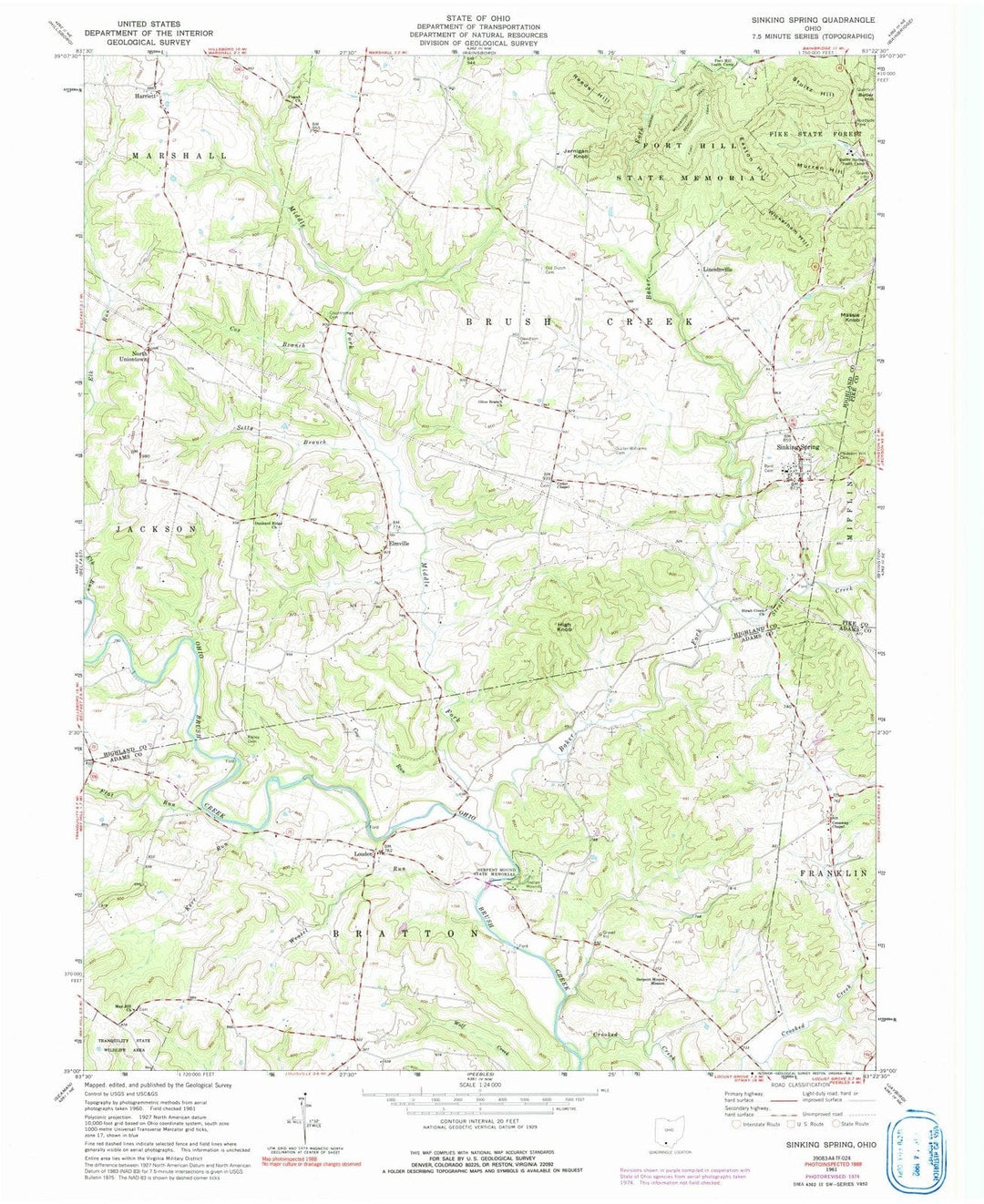 1961 Sinking Spring, OH - Ohio - USGS Topographic Map