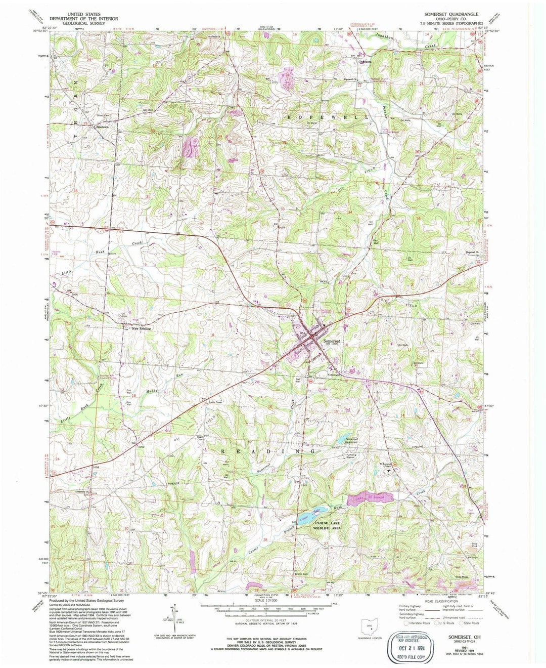 1961 Somerset, OH - Ohio - USGS Topographic Map