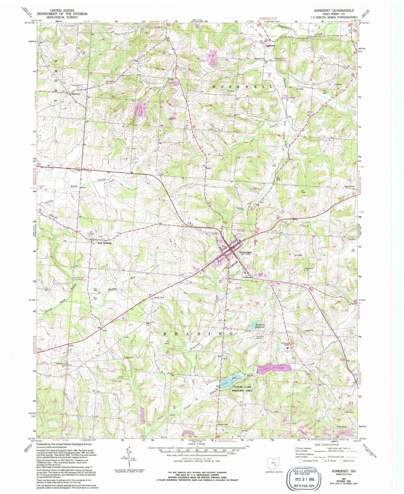 1961 Somerset, OH - Ohio - USGS Topographic Map