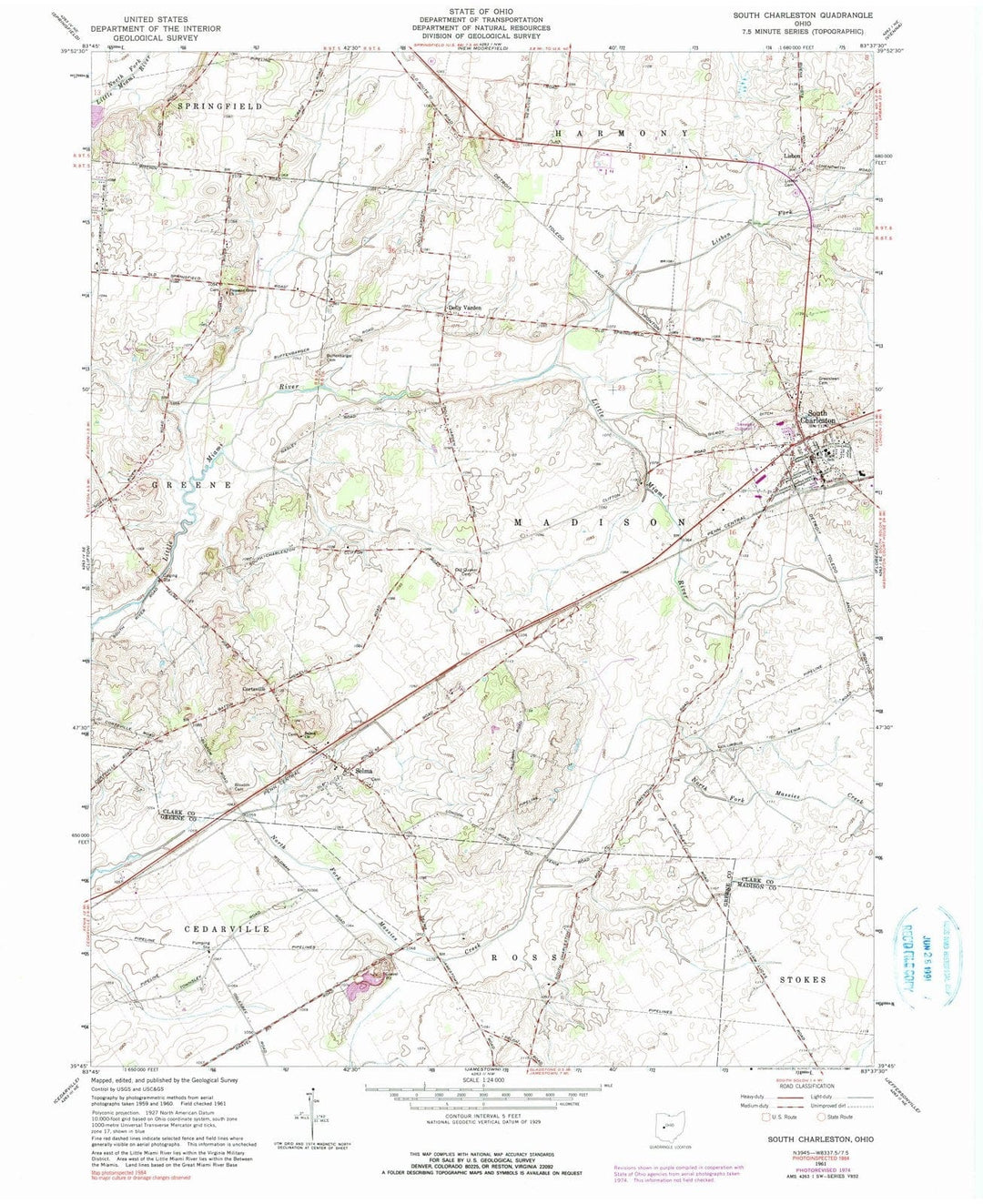 1961 South Charleston, OH - Ohio - USGS Topographic Map