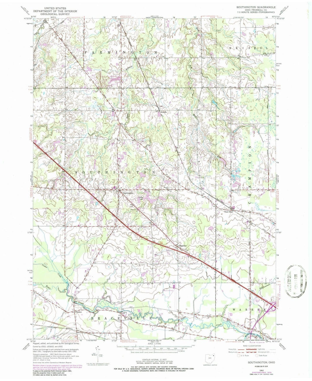 1952 Southington, OH - Ohio - USGS Topographic Map