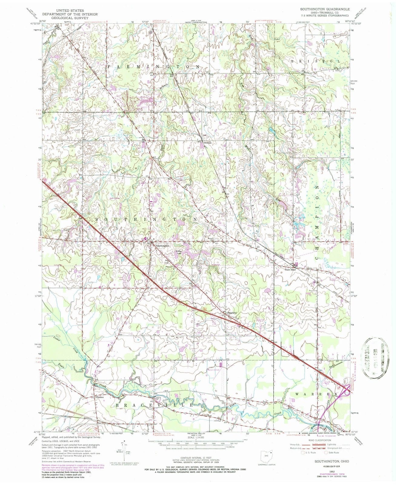 1952 Southington, OH - Ohio - USGS Topographic Map