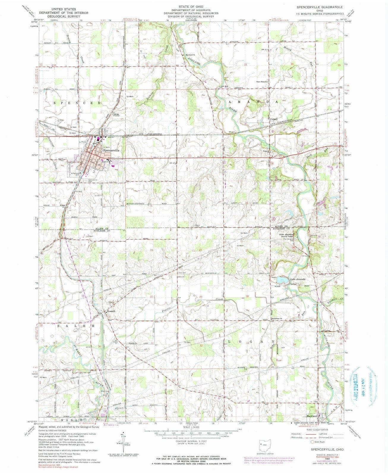 1960 Spencerville, OH - Ohio - USGS Topographic Map