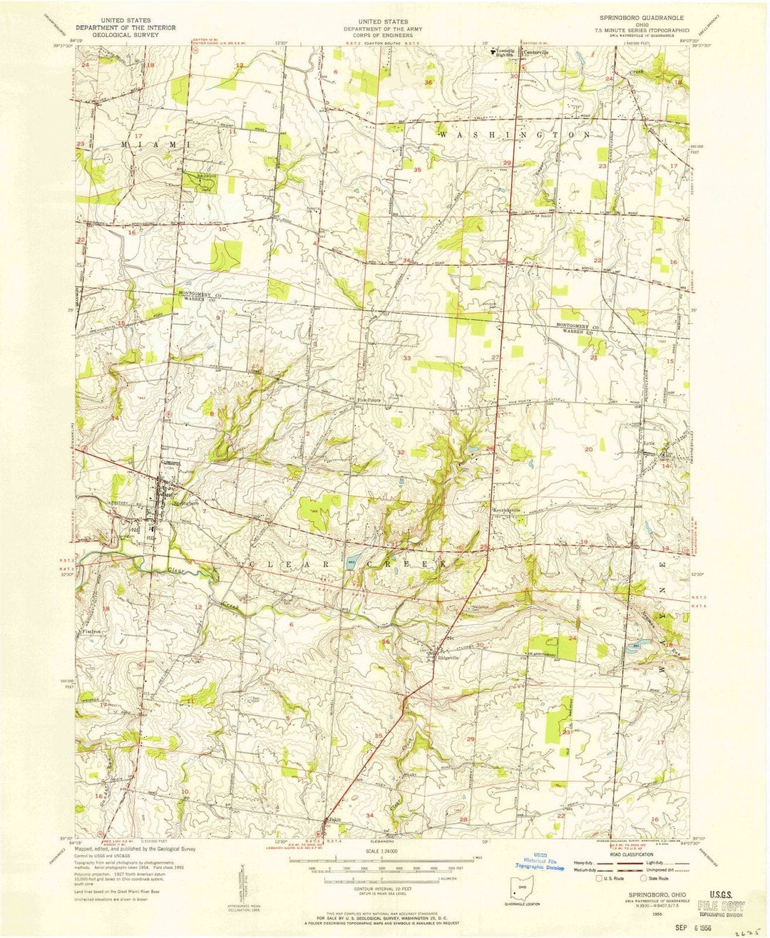 1955 Springboro, OH - Ohio - USGS Topographic Map