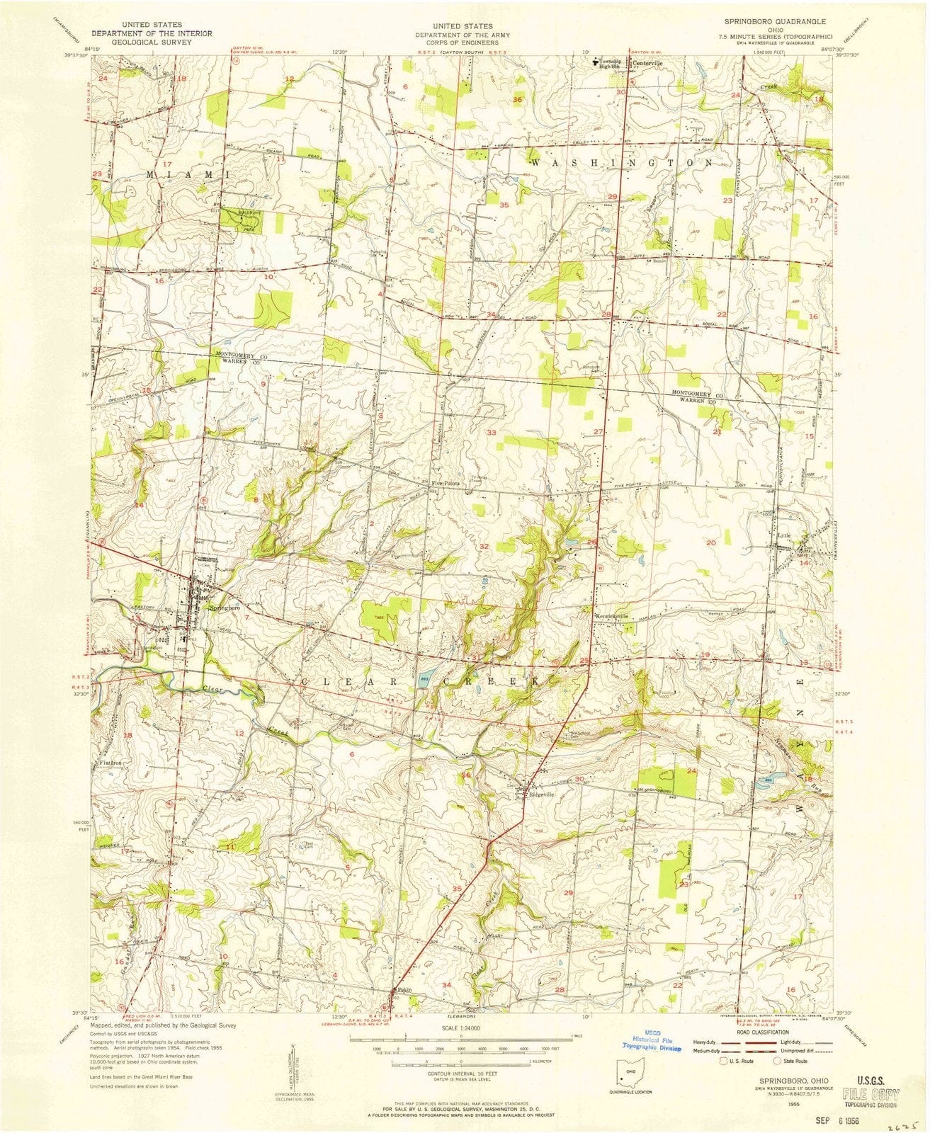 1955 Springboro, OH - Ohio - USGS Topographic Map