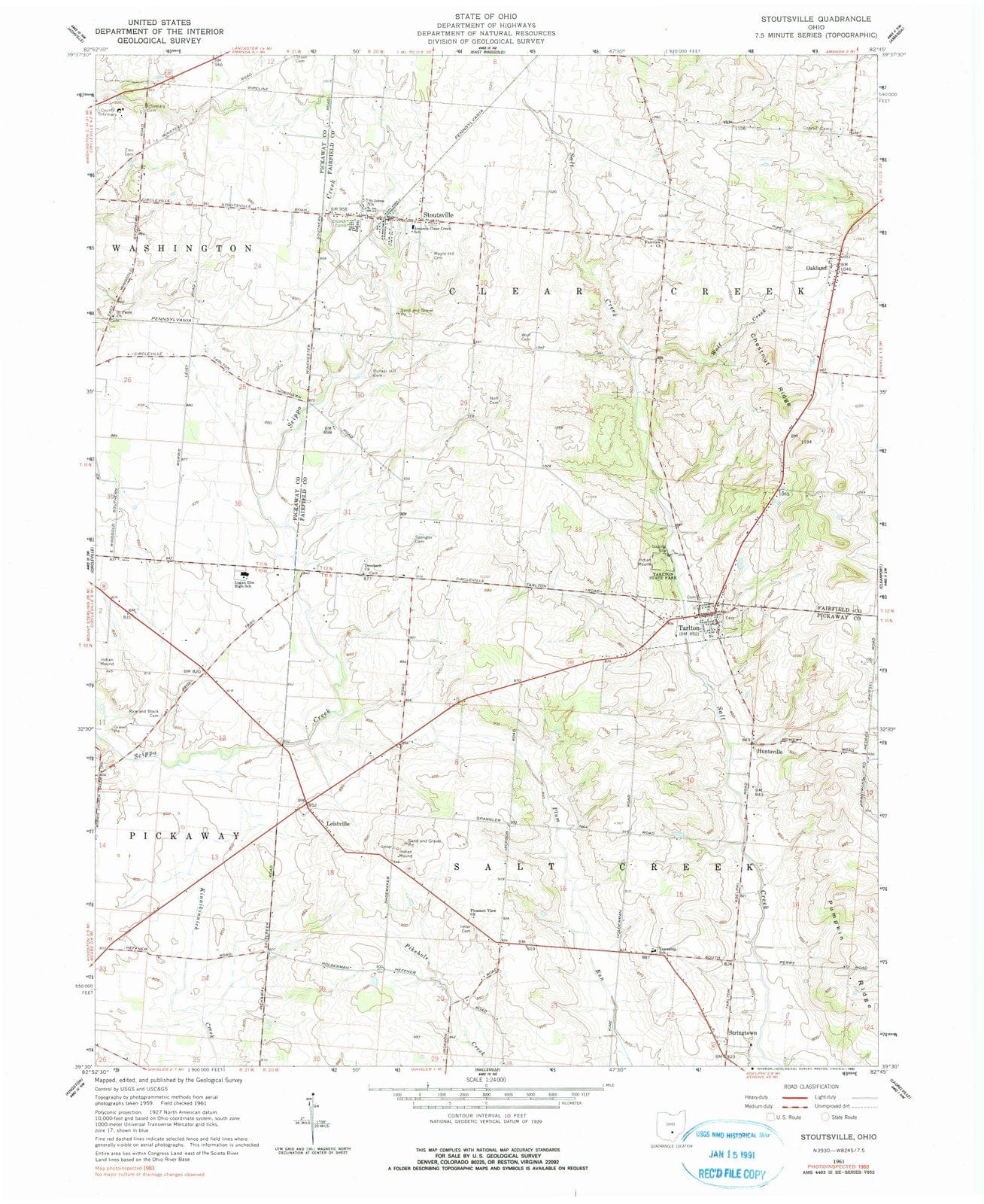 1961 Stoutsville, OH - Ohio - USGS Topographic Map