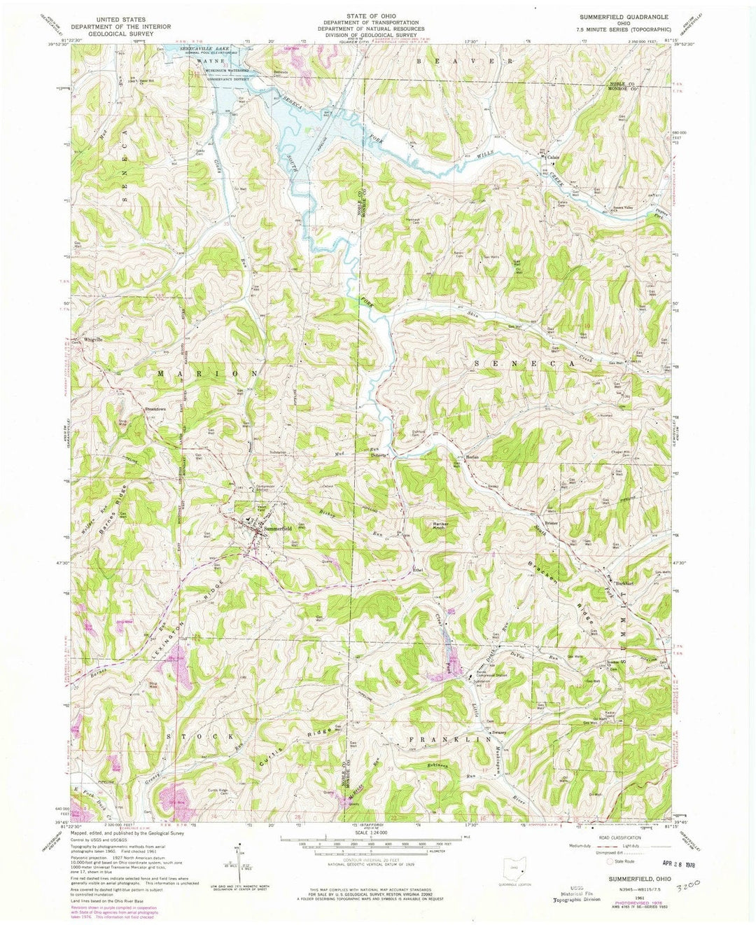 1961 Summerfield, OH - Ohio - USGS Topographic Map