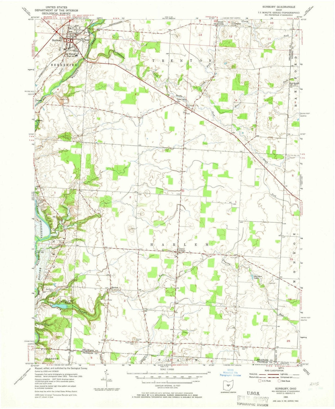 1955 Sunbury, OH - Ohio - USGS Topographic Map