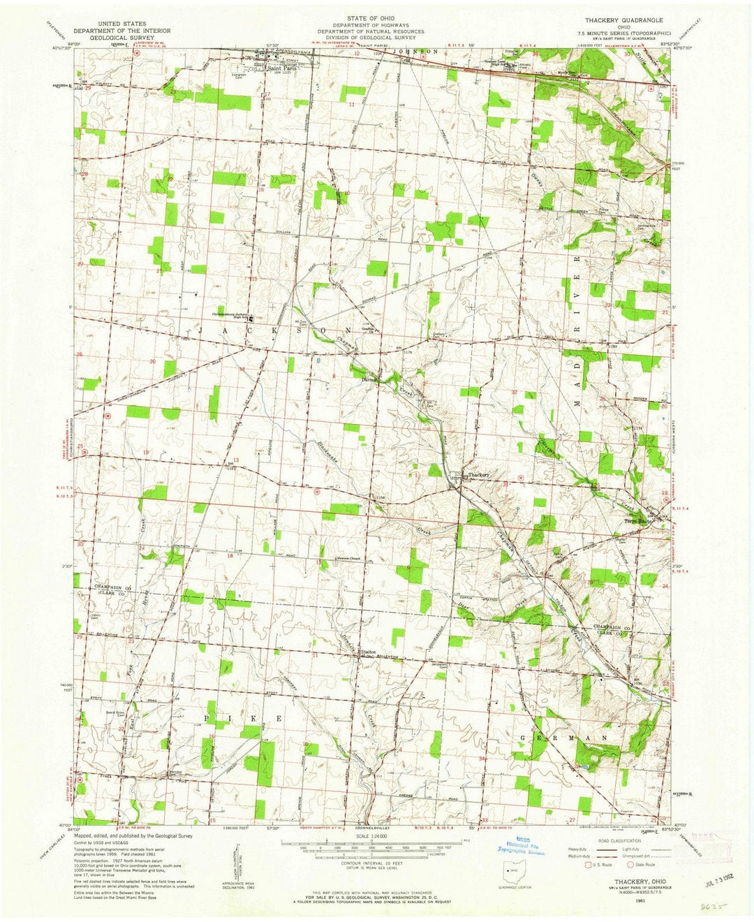 1961 Thackery, OH - Ohio - USGS Topographic Map
